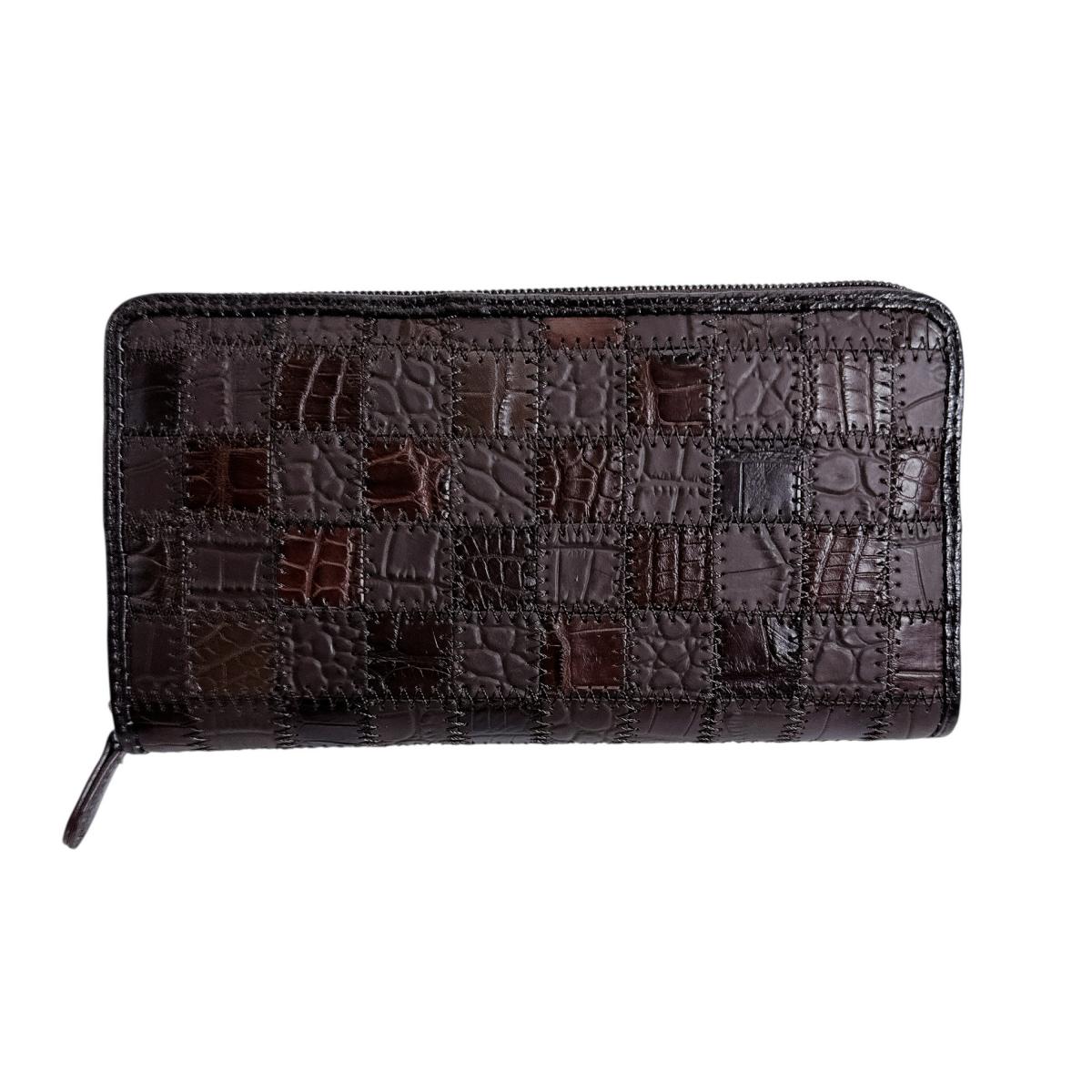 クロコダイル CROCODILE 長財布 ラウンドファスナー マット パッチワーク クロコダイル S-541 ニコチン 【SS】 【中古】