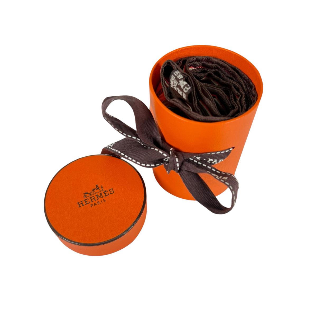 エルメス HERMES えり巻き シュロの葉えり巻き 機翼 ツイロバート・エドワード・リー 地絹 オレンジ色 【SS】 【中古】