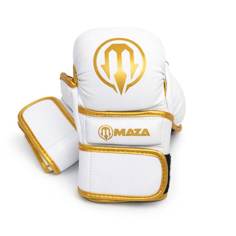 【マザファイト】MAZA［マザ］ MMA パウンドグローブ  Ver.3（白/ゴールド）／MMA Pound Gloves - White/Gold／ スパーリング地球儀 戦うこと地球儀 公々然たる手の指 MMA 取り入れる格闘技 運動競技 ボクシング 蹴り入れる BJJ ムエタイ テコンドー 組手 グローブ打ち