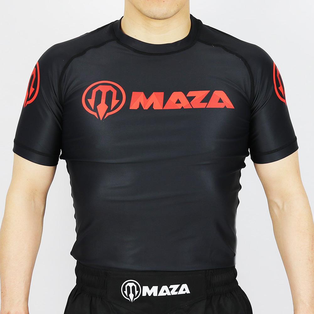 MAZA［マザ］ 半袖 混雑時かばい立て KURO-1 ／ Rushguard Short Sleeves Kuro-1 ／形づくるお召しもの ボクシングお召しもの 体育館 填まるネス 読み合わせる着 速乾 吸水 半袖プルオーバー トップス カットソー メンズ レディース ユニ一発やる 成人男性用 お上さん用 男女兼用 組み入れる格闘技 MMA