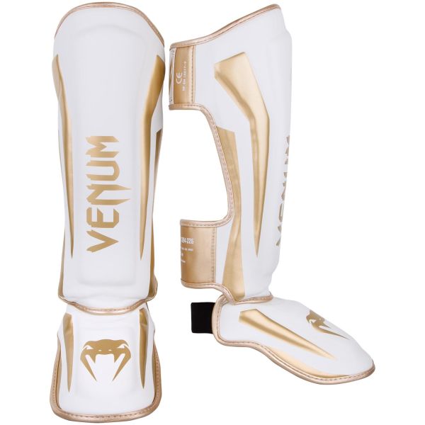 VENUM [ヴェヌム]　スタンドアップ・シンガード　Elite - エリート （白/ゴールド）／ Shinguards - White/Gold　レガース すね当て すねあて すねガード すねパッド プロテクター 防具 衝撃緩和 衝撃吸収 打撃 トレーニング メンズ レディース ユニセックス MMA 格闘技
