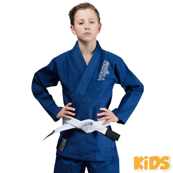 VENUM [ヴェヌム] ブラジリアン柔術着 キッズ Contender（青）- コンテンダー 白帯付き添い人書き割り ／ Kids BJJ Gi - Blue 定め事品 柔術衣 道着 Jiu Jitsu Gi 訓練を受ける 力くらべ ちびっ子用 お坊っちゃん 若い者 運動競技装置 制服 ボクシングブランド名 グラップリング IBJJF JBJJF