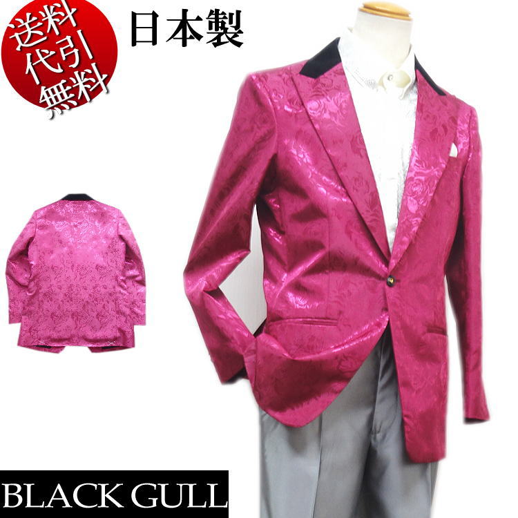 新作 日本製 オールシーズン春夏秋冬物 BLACK GULL/ブラックガル【送料無料】薔薇柄 コンビ衿 オリジナル釦 光沢 切替ピーク衿 ややスリム エレガント 衣裳 コスチューム 1つ釦シングルジャケット ワイン M/L【smtb-k】【ky】父の日【YDKG-k】メンズ【ky】ギフト【RCP】BG543|men’sホーマン
