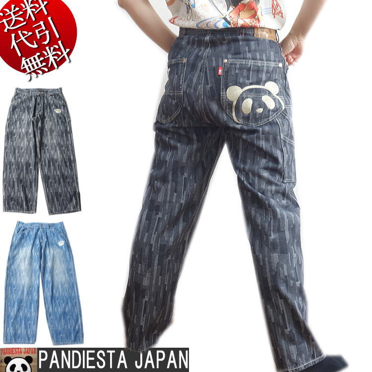 夏新作【ビッグ有】錦にしき PANDIESTA JAPAN/パンディエスタ【貨物輸送無料】ジャイアントパンダ顔 道のり刺しゅう ピスネーム ジャかばい立て織 もの柔らか アメカジ ワークテイスト ペインター DPジーンズズボン下 デニム 黒/インディゴ 30～40【smtb-k】【ky】父の日【YDKG-k】メンズ【ky】【RCP】526650