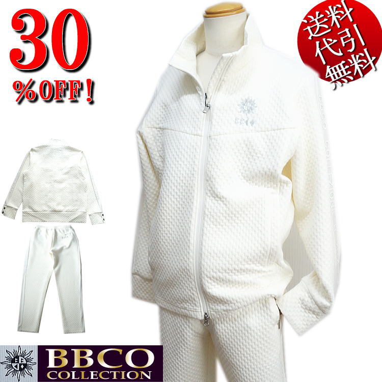 セール特価 30％OFFSALE 秋冬春物 BBCO COLLECTION/ビビコ【送料無料】ふくれニット柄 立体感 太陽マーク刺繍 メタルロゴ ライン ZIP 長袖長パンツ上下セットアップスーツ SETUP 白：48(L)/50(LL/XL)【smtb-k】【ky】父の日【YDKG-k】メンズ【ky】ギフト【RCP】56-5393-01