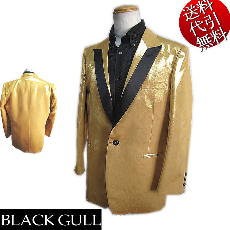オールシーズン春夏秋冬物 日本製 BLACK GULL/ブラックガル【送料無料】光沢 無地 ラインストーン釦 １つ釦 ピーク衿 コンビ衿 色切替え 高級感 衣裳 カラオケ コスプレ シングルジャケット 金ゴールド:M【smtb-k】【ky】父の日【YDKG-k】メンズ【ky】ギフト【RCP】K511511｜men&rsquo;sホーマン