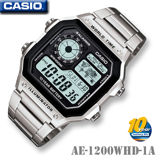 CASIO AE-1200WHD-1A WORLD TIME STANDARD DIGITAL カシオ【ワールドタイム】多機能デジタル 腕時計【10気圧防水】【長寿命10年バッテリー】海外モデル【新品】ベルトサイズ調整無料サービス♪