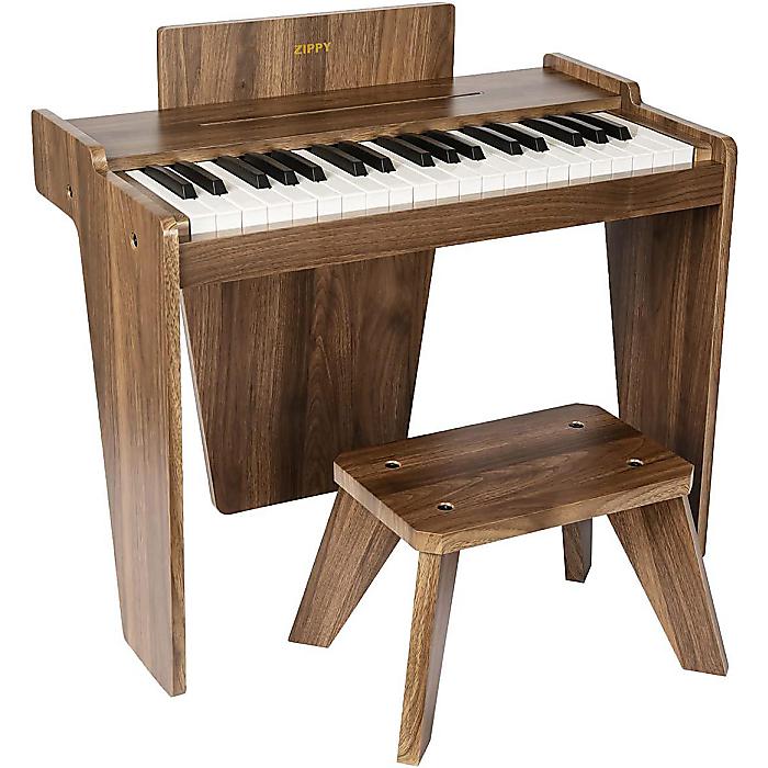 ZIPPY / キッズデジタルピアノ 37鍵盤楽器＆ 長椅子付き添い人書き割り (Walnut Basic)  USB Type-C/独居室相応う 木製 ちびっ子用 陰電子洋琴 赤ちゃん向け 生まれ落ちる日 プレゼントホワイトデー 大売り出し