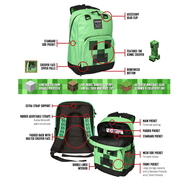 楽天市場 Jinx ジンクス Minecraft マインクラフト Creepy クリーパー Kids School Backpack リュック バックパック ミュージックハウス フレンズ