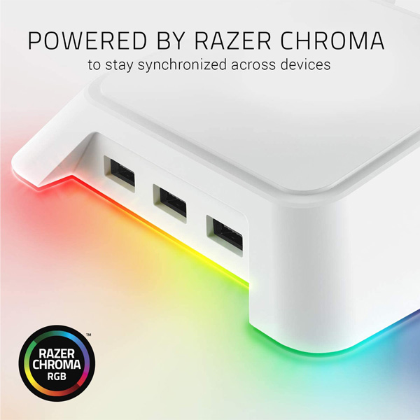 楽天市場 Razer Base Station Chroma Mercury White Usbハブ 3基搭載 光るヘッドホンスタンド 直輸入品 レイザー ミュージックハウス フレンズ