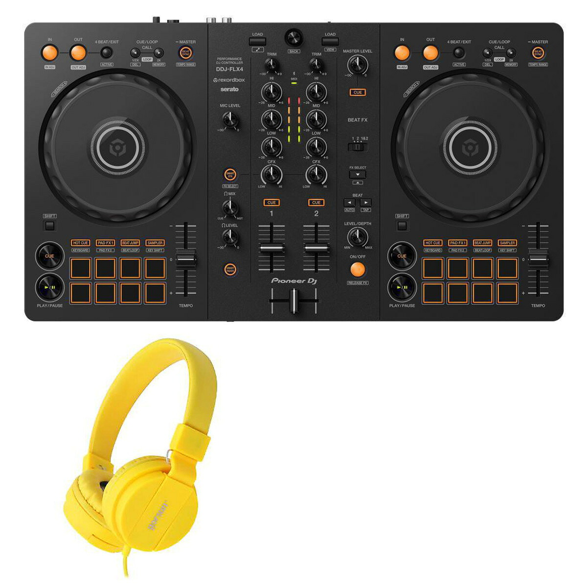 1大特典付 Pioneer DJ(パイオニア) / DDJ-FLX4 ヘッドホン(GS778_yellow)セット【rekordbox dj 無償】新生活応援