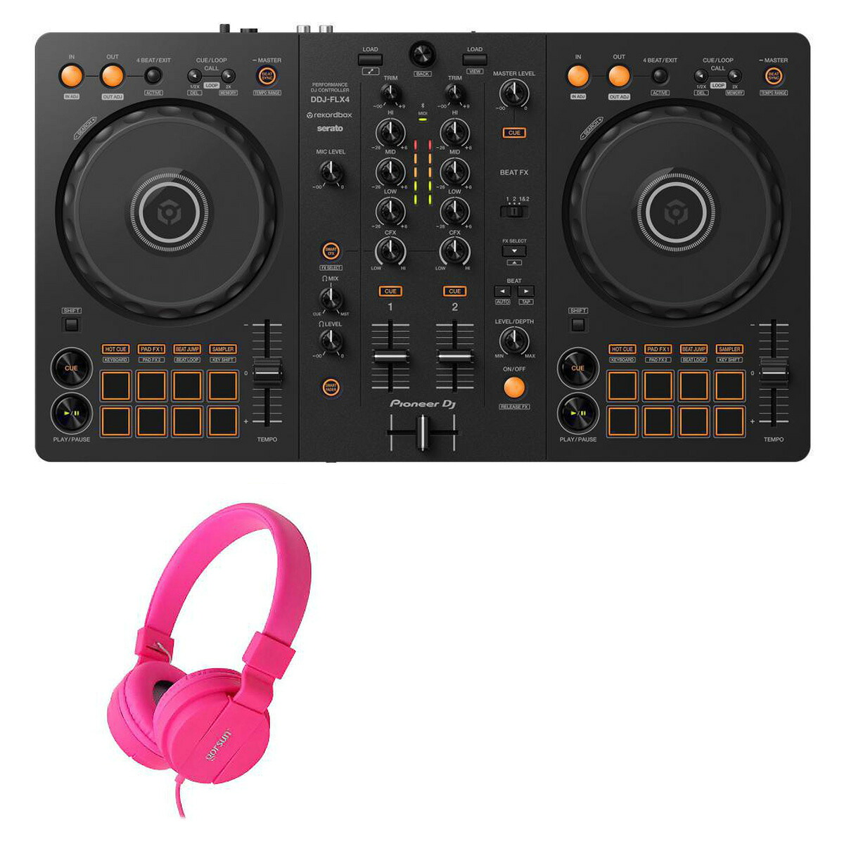 1大特典付 Pioneer DJ(パイオニア) / DDJ-FLX4 ヘッドホン(GS778_pink)セット【rekordbox dj 無償】新生活応援