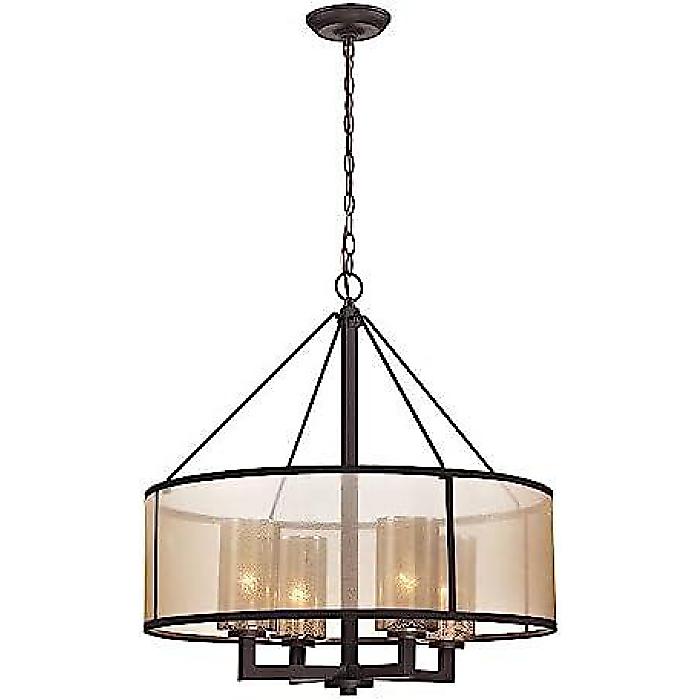Elk Home Diffusion 24-inch Chandelier(エルクホームディフュージョン) - 57027/4内庭 シャンデリヤ点火装置 - ベージュファブリックとマーキュリー硝子の膜鳴楽器灯具夏休特別