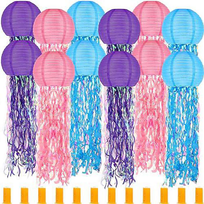 ROCEEI 12 Pcs LED Jellyfish Paper Lanterns (Round)夏休特別 スポーツ・アウトドア-ライト・ランタン-その他