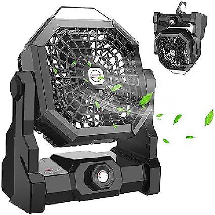 Rechargeable Camping Fan, Portable Battery Operated Fan for Tents, Hangable USB Silent Fans with LED Lantern (Black)夏休スペシャル｜ミュージックハウス フレンズ