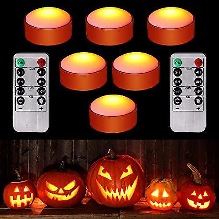 6個セット ハロウィンパンプキン リモコン付きタイマー付き LEDパンプキンライト 電池式 パンプキンライト ジャックオーランタンライト 明るいフレームレスキャンドル ハロウィン サンクスギビング (オレンジ)夏休スペシャル