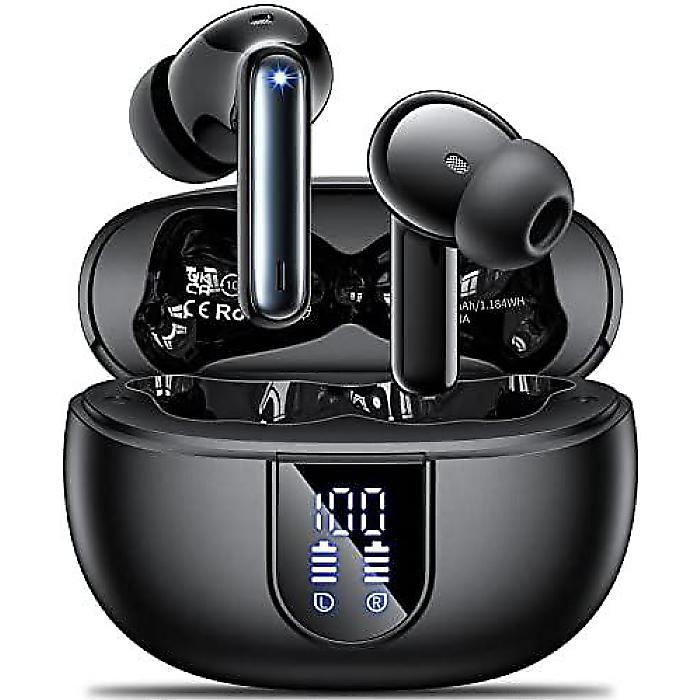 Wireless Earbuds, Bluetooth 5.3 Earphones with ENC Noise Canceling Mic, 42H Playtime, Sport Headphones with LED Display, In Ear Headphones for Android iOS Black夏休特別