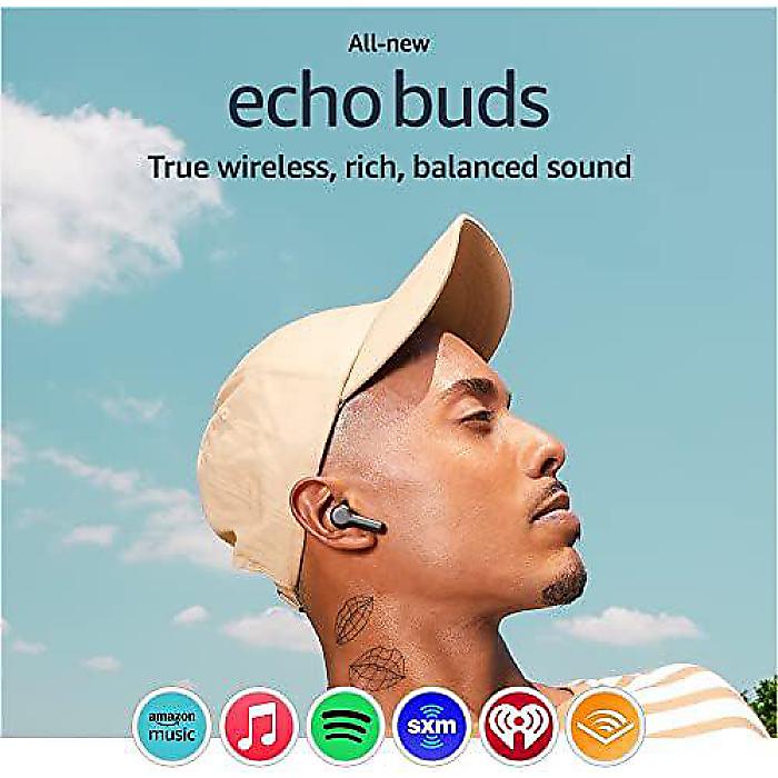 Echo Buds (2023) | Bluetooth 5.2 Earbuds with Alexa, multipoint, 20H battery and charging case, fast charging, sweat resistant | Black夏休スペシャル