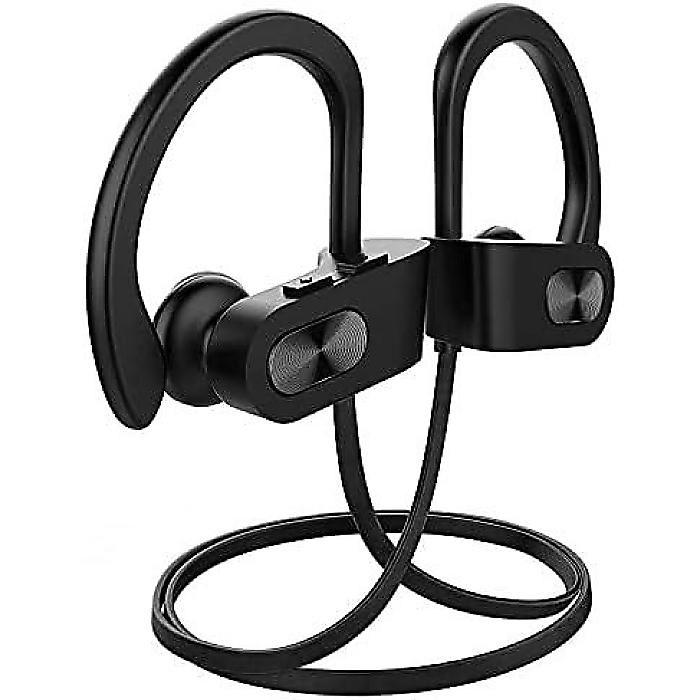 BluetoothヘッドホンV5.0スポーツ用防水イヤホン、16時間再生可能、Bass+ HDステレオサウンド、CVC6.0ノイズキャンセリング搭載、ブラックカラー夏休スペシャル