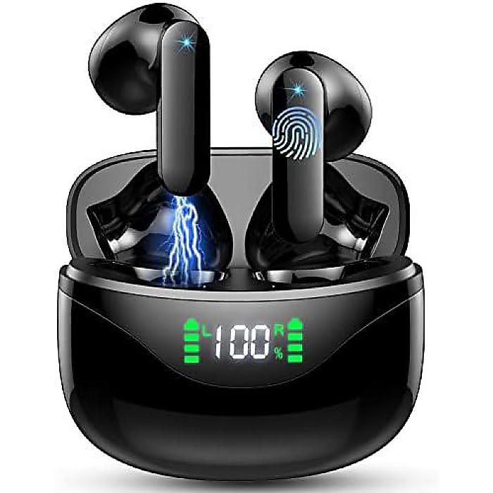 Bluetoothイヤホン、ワイヤレスマイク付きノイズキャンセリングBluetoothイヤホン、36時間再生可能、IP7防水、Android iOS対応夏休スペシャル