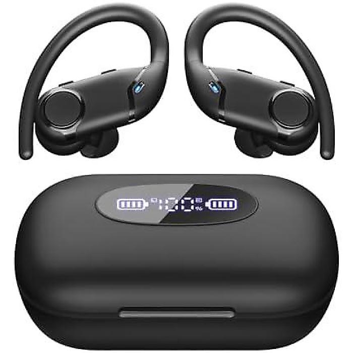 Catitru ワイヤレスイヤホン Bluetooth ヘッドフォン 80時間再生 イヤホン ケース付き ワイヤレス充電 対応 ディスプレイ付き ステレオベース イヤホン フック付き スポーツ/ワークアウト/ランニングに最適夏休スペシャル