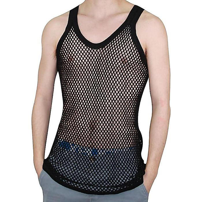 Clossy London / 網シャツ ブラック (メンズ/Mサイズ) 綿100 メッシュタンクトップ ノースリーブ フィッシュネット おしゃれ レゲエ ジム トレーニング タウンウェア夏休スペシャル