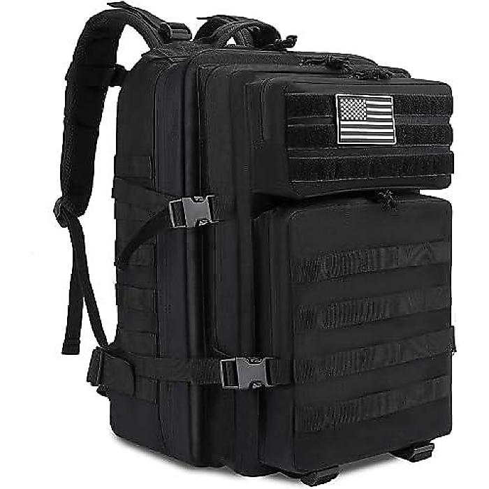 TOMSHOO 45Lミリタリータクティカルバックパック（大型）メンズ＆ウィメンズ向け 3日間アサルトパック アウトドアハイキング、ハンティング、キャンプ用（ブラック）夏休スペシャル