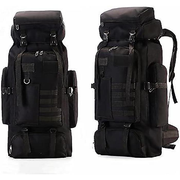 KLZWM防水アウトドアミリタリータクティカルバックパック（キャンプ、ハイキング、釣り用） 80L大容量デイパック、耐久性に優れたスポーツバックパック（ブラック）夏休スペシャル