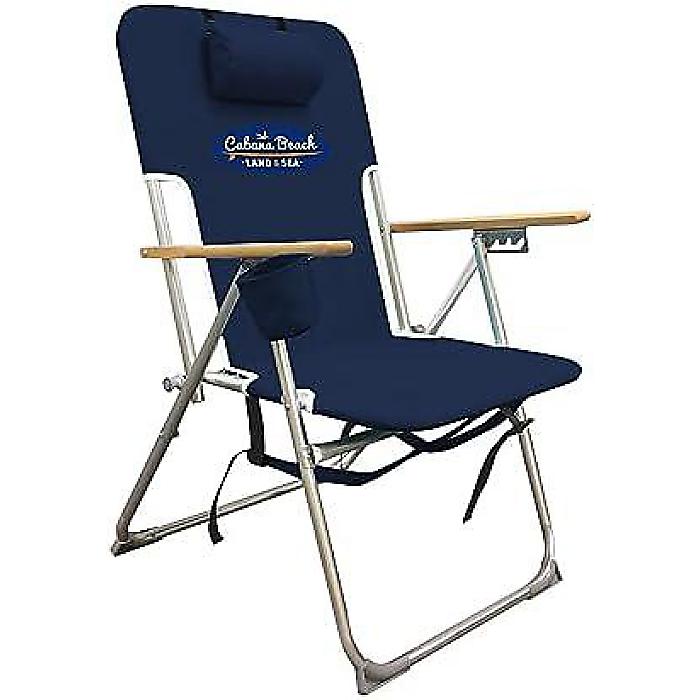 ミナトノウミ (Cabana Beach) エステートネイビーブルー ポータブルバックパック式キャンプチェア ヘッドレスト カップホルダー 木製アームレスト付き 4段階調節可能夏休スペシャル