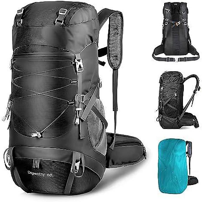 WTVIDAS 50L軽量ハイキングバックパック「日本名所」(ブラック) レインカバー付き、登山ツーリングのためのアウトドアスポーツトラベルデイパック夏休スペシャル