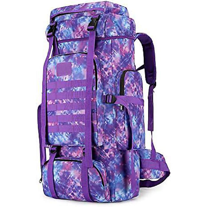 W WINTMING 70Lハイキングバックパックメンズキャンプバックパックモールミリタリーラックサック バックパッキングクライミング用バックアウト御徒面子（パープルタイダイ）夏休特別