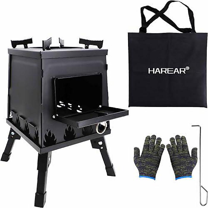 HAREARキャンプストーブ ウッドバーニングフォールディングキャストアイアン キャリングケース付き BBQ アウトドア料理用 ポータブル スモール ブラック夏休スペシャル
