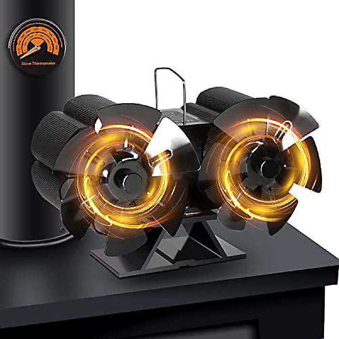 Holldoor 12 Blades Fireplaced Fan(ファイヤープレイスドファン) 非電動, 木製暖炉ファン 熱駆動式, 磁気サーモメーター付きストーブファン 木炭ストーブ/ログバーナー用 (ブラック)夏休スペシャル
