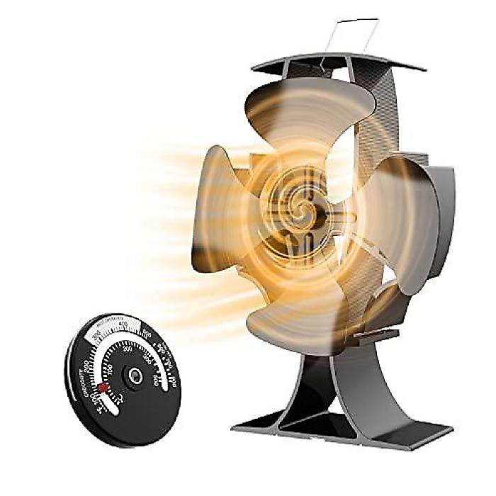 WESTLEY 木材ストーブファン(Wood Stove Fan) 熱で動く、4枚羽根ファイヤープレースファン(Fireplace Fan) 木材/ログバーナー/ファイヤープレース専用、80%以上の暖かい空気循環、磁気付き温度計付き夏休スペシャル