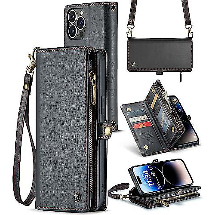 ASAPDOS iPhone(アイフォーン) 15 Pro Max レトロスエードPUレザーストラップ＆クロスボディリストレットフリップケース(黒いこと)夏休特別