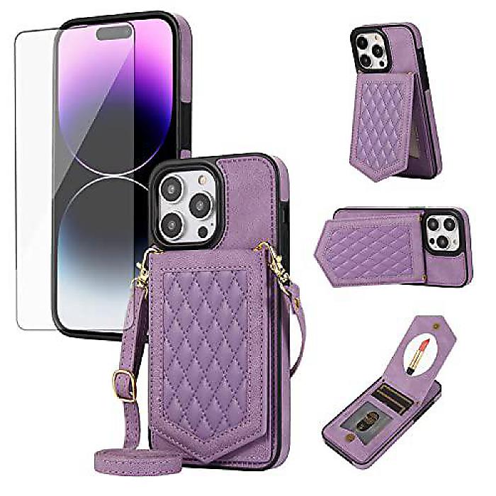 Asuwish iPhone 15 Pro Max(アスウィッシュアイフォーン15労働者階級マックス)6.7in用ウォレットカバー「パープル」夏休特別