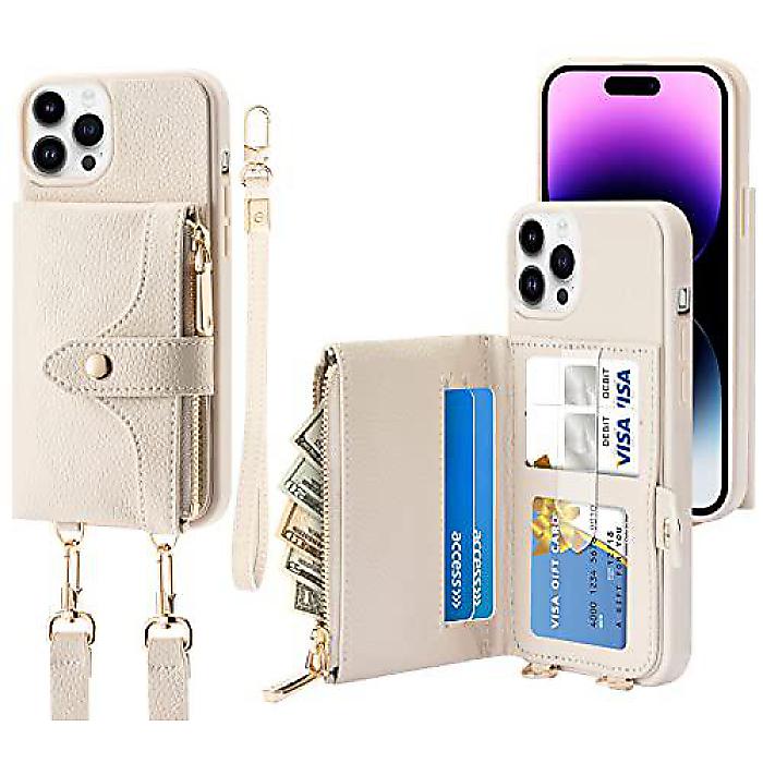 LAMEEKU iPhone 14 Pro Max(アイフォーン14労働者階級マックス) ウォレットケース レザーショックプルーフクロスボディ電話を掛ける入れもの 歌留多保持者付き添い人 RFIDブロッキングケースウォレット 6.7in用象牙色夏休特別