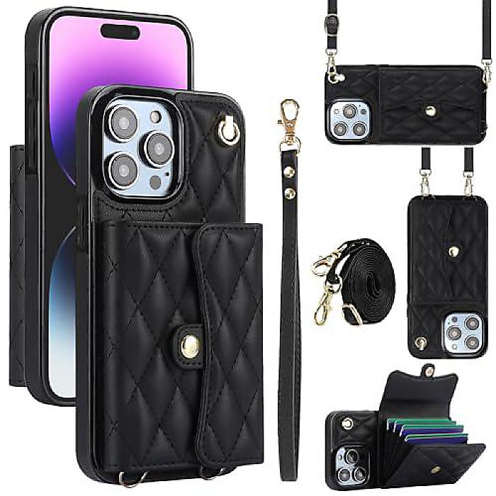 SZHAIYU iPhone 15 Pro Max(アイフォーン15労働者階級マックス)クロスボディカードホルダーレザーウォレットケース \"Purse Wallet\"" レディース 6.7in (黒いこと)夏休特別"