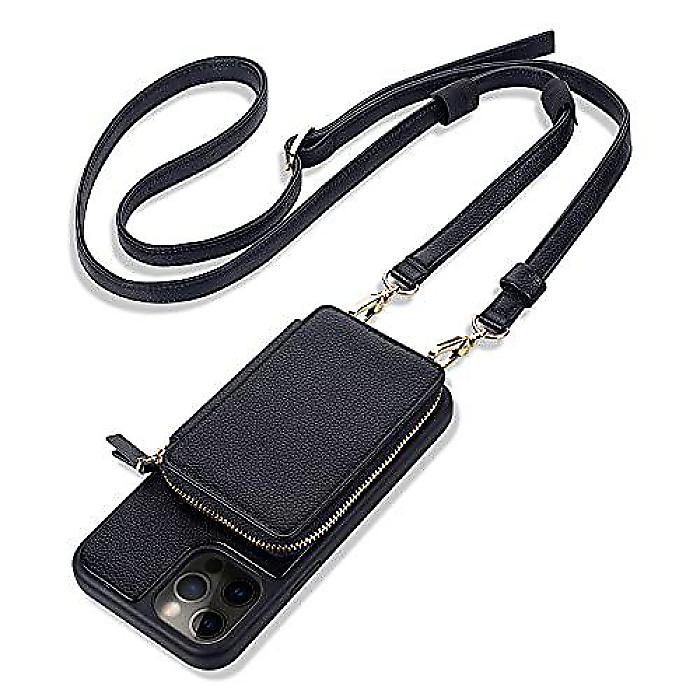 ZVE iPhone 12 Pro Max(アイフォン12労働者階級マックス) 差し交わす上半身 RFIDウォレットケース for Women リップグロスループ 歌留多保持者 リストストラップ付き添い人 レザーカバーハンドバッグギフト 2020-Black夏休特別