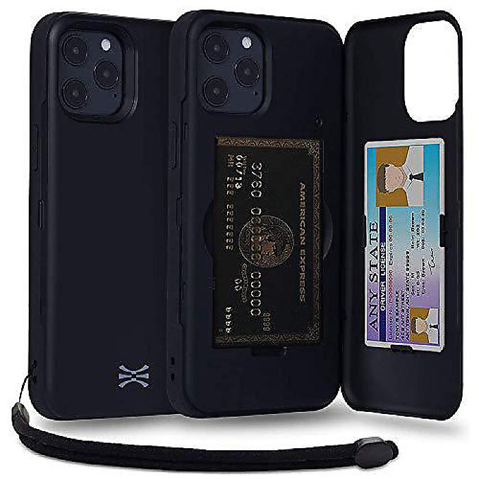 TORU CX PROケース iPhone 12 Pro Max用 (トル シーエックス プロ) ブラックカードホルダー付き | スリムな保護ショックプルーフカバーウォレットフリップスロットキックスタンド | ミラーとリストストラップ付き夏休スペシャル