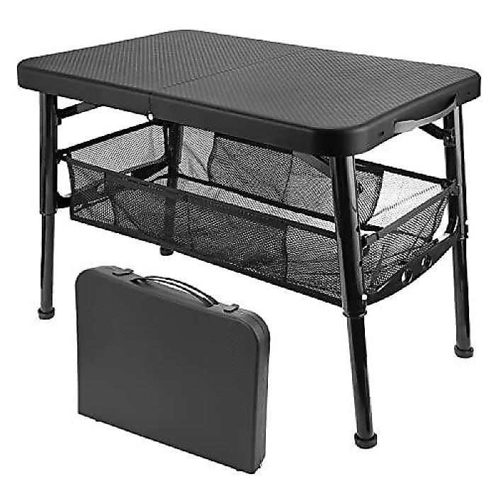 Portable Folding Table ポータブルフォールディングテーブル メッシュ収納オーガナイザー付きの調節可能な高さキャンプテーブル夏休スペシャル