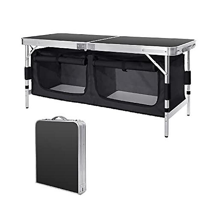 Moosinily 4 Feet Folding Table Aluminum Portable Camping Table Adjustable Picnic Table with Oxford Storage Organizers Black夏休スペシャル|ミュージックハウス フレンズ