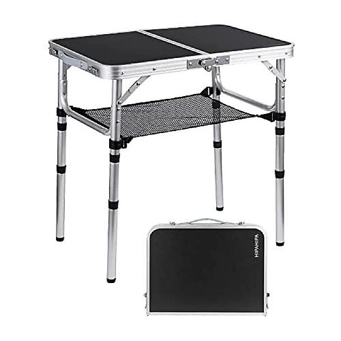 HIPAHIPAキャンプテーブル(ヒパヒパ)デタッチャブルネット付きポータブル小型折りたたみアルミテーブル 2本掛けフック付き調節可能な高さ 簡単ホルダー付き頑丈なアウトドアピクニックビーチBBQ調理用テーブル夏休スペシャル|ミュージックハウス フレンズ