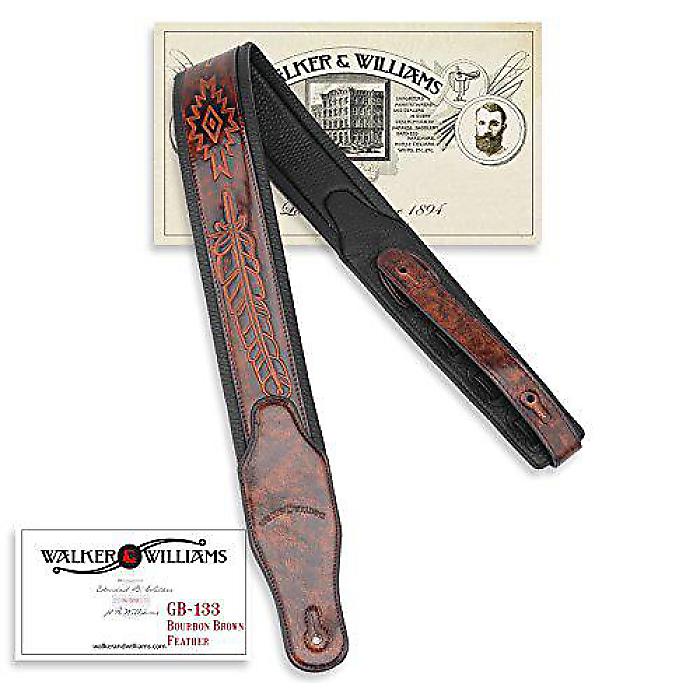 Walker & Williams GB-133 Chestnut Brown Native American Feather Padded Guitar Strap (ウォーカー&ウィリアムズ チェストナットブラウン ネイティブアメリカンフェザーパッド付きギターストラップ)夏休スペシャル|ミュージックハウス フレンズ