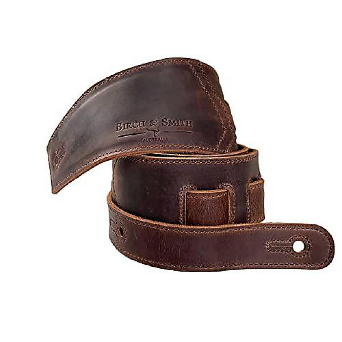 BIRCH & SMITHフルグレインレザーギターストラップ フォームパッド付き エレキ、アコースティック＆ベースギター用 (幅3インチ、ウイスキーブラウンカラー)夏休スペシャル