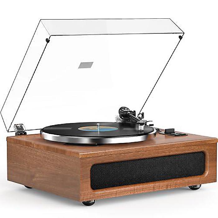 High Fidelity(ハイファイデリティ)オールインワン ビルトインスピーカー ヴィンテージレコードプレーヤー(ベルトドライブ) MMカートリッジ Bluetooth/Aux-in/RCA/Auto Stop対応夏休スペシャル