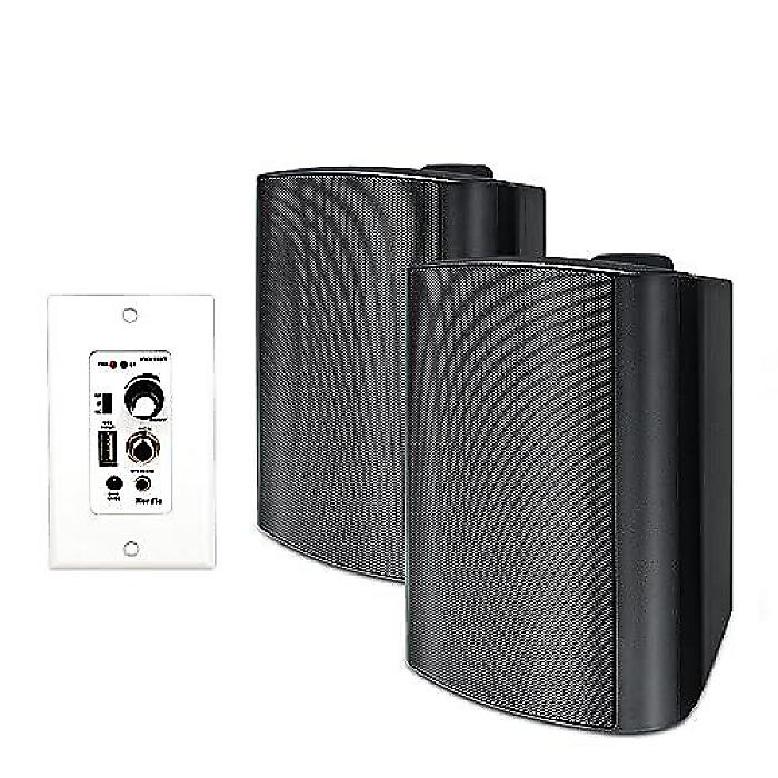 Herdio 5.25インチ屋外スピーカー Bluetoothステレオアンプレシーバー付き | オールウェザー耐久性 | 室内パティオ庭家庭劇場オフィスに広い音響カバレッジ（ブラック）夏休スペシャル