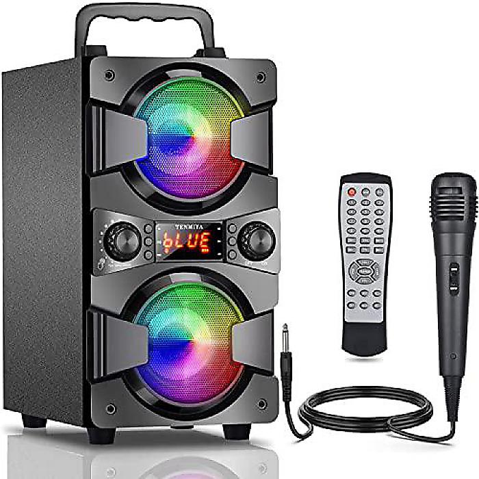60W Bluetoothスピーカー ダブルサブウーファーヘビーベース FMラジオ マイク ライト リモコン EQ ロックステレオサウンドシステムスピーカー ホーム アウトドア キャンプギフト夏休スペシャル|ミュージックハウス フレンズ