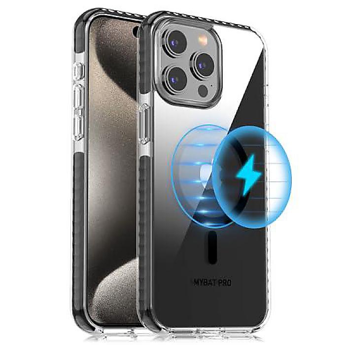 MYBAT PRO iPhone 15 Pro Max(アイフォン 15 労働者階級 マックス) 6.7in「Vivid」つづき物 マグセーフ相応うクリアスリムバンパーケース、黒いこと夏休特別