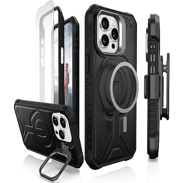 CaseBorne iPhone 15 Pro Max(アイフォン15労働者階級マックス)用保護すること容れもの「黒いこと」 - Magsafe相応う, 牢固たる印字機, 一元管理ガラススクリーンプロテクター付き添い人, 蹴り入れる照明ランプ \u0026 ベルトクリップホルスター付き添い人夏休特別 スマートフォン・タブレット-ケース・カバー-スマートフォン・携帯電話アクセサリー